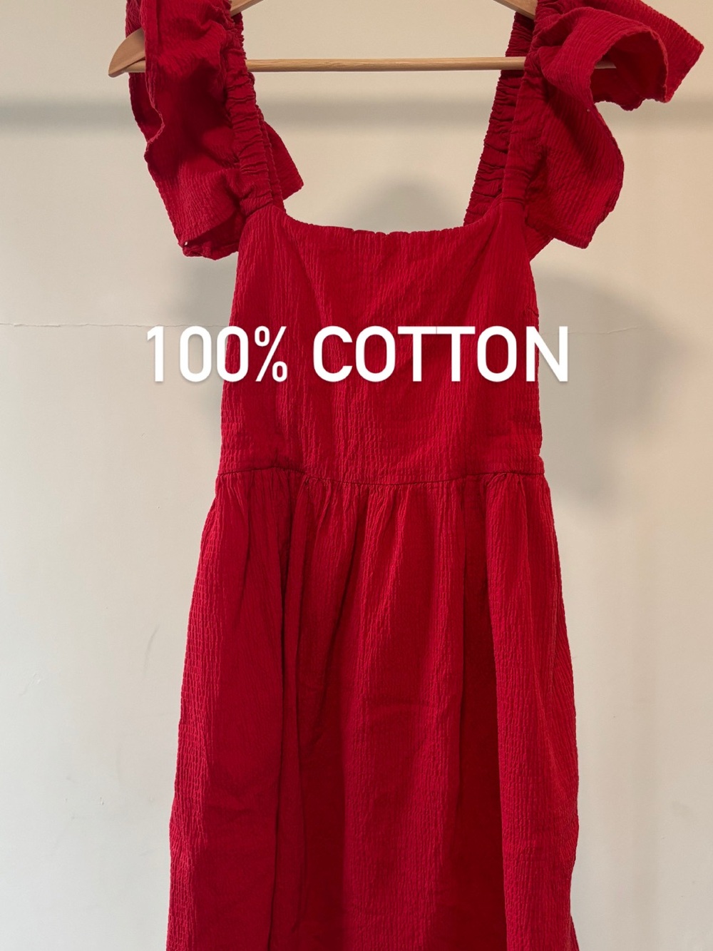 Mi Ami Red Ruffle Strap Dress | 100% cotton | size M